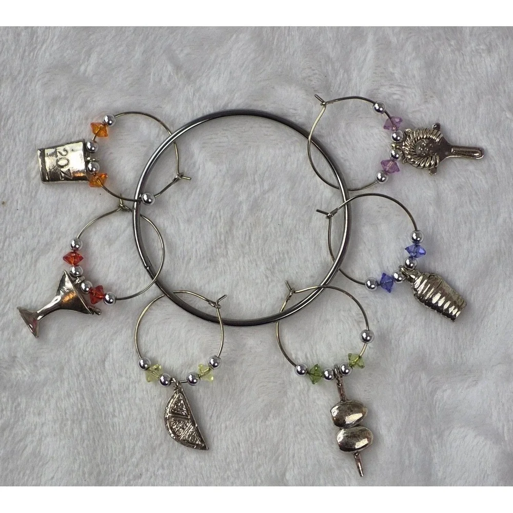 Weighty Silver Trinket Charms Martini Drink Theme Markers Entertaining Barware